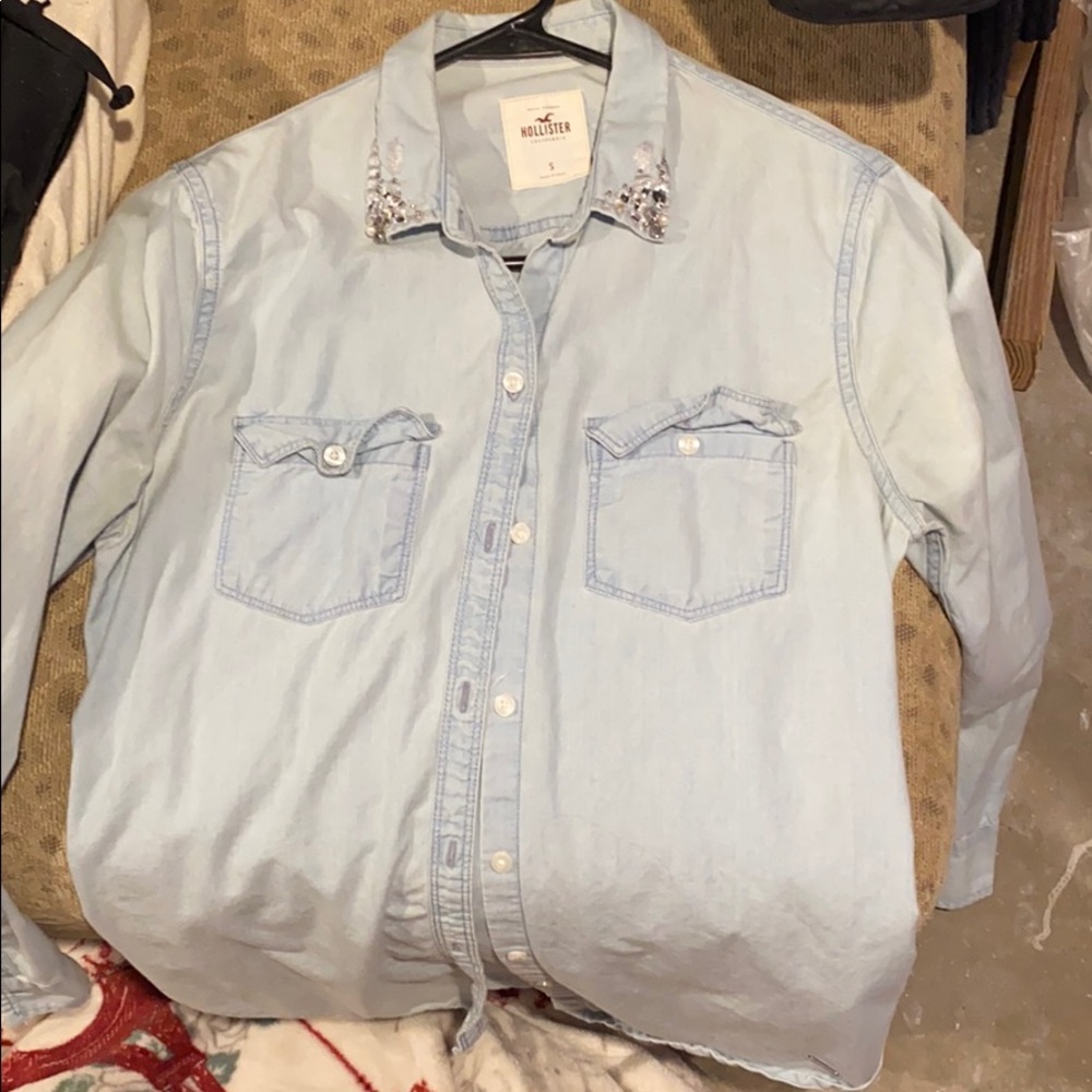 Cotton denim look shirt button up